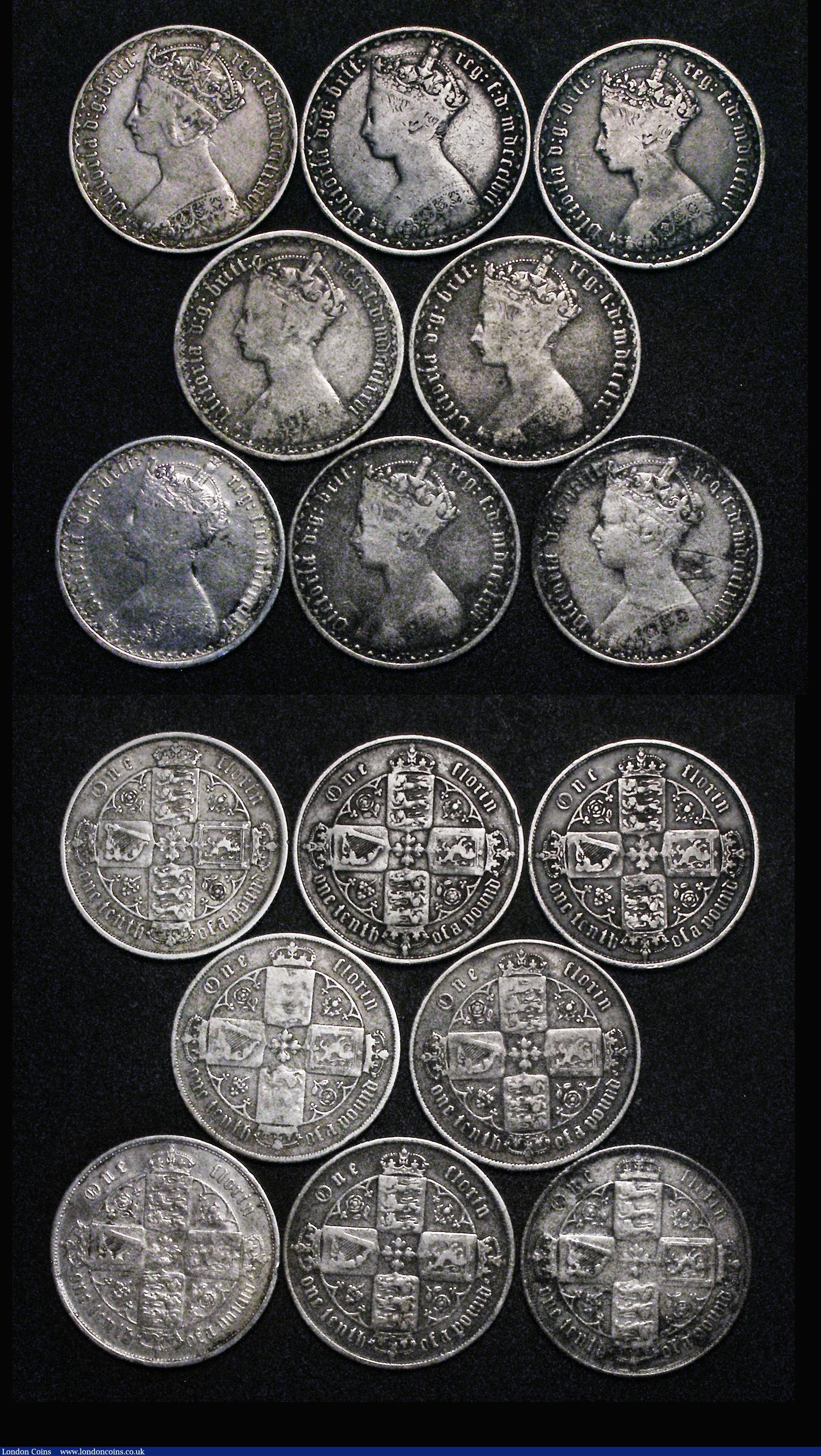 London Coins : A176 : Lot 2313 : Florins (15) 1853, 1855, 1856, 1857, 1858, 1860, 1866 Die Number 20, 1868 Die Number 29, 1869 Die Nu...