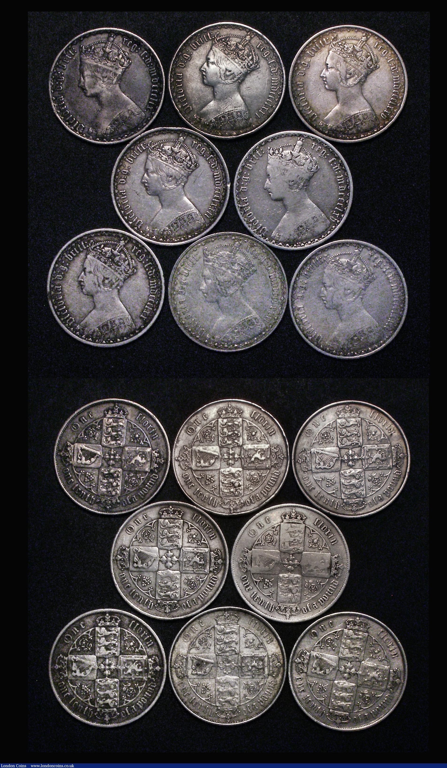 London Coins : A176 : Lot 2314 : Florins (16) 1849 Godless, 1852, 1853, 1859, 1865 Die Number 32, 1870 Die Number 21, 1871 Die Number...