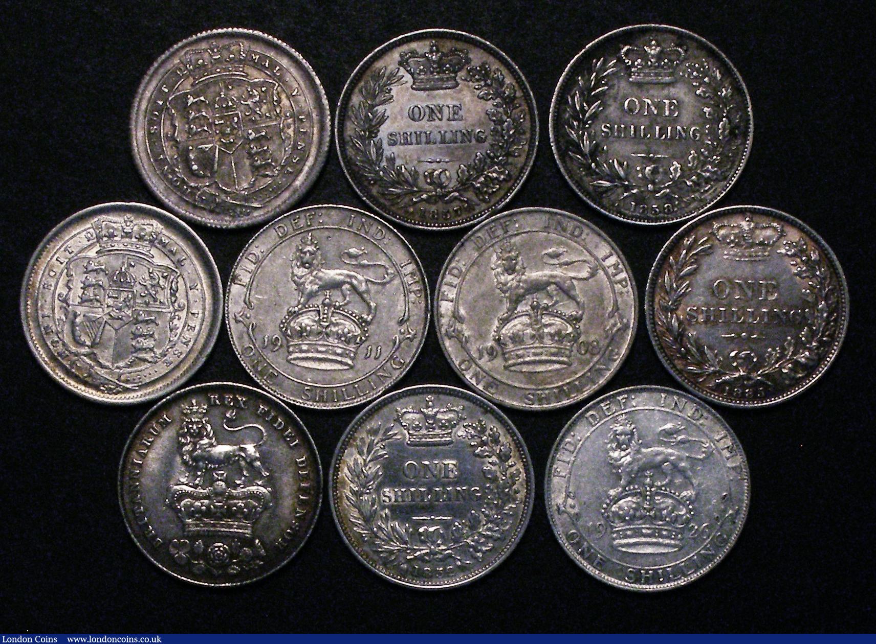 London Coins : A176 : Lot 2412 : Shillings (10) 1816 ESC 1228, Bull 2140 NEF, 1817 IIONI Bull 2146, GVF lightly toned, 1826 ESC 1257,...
