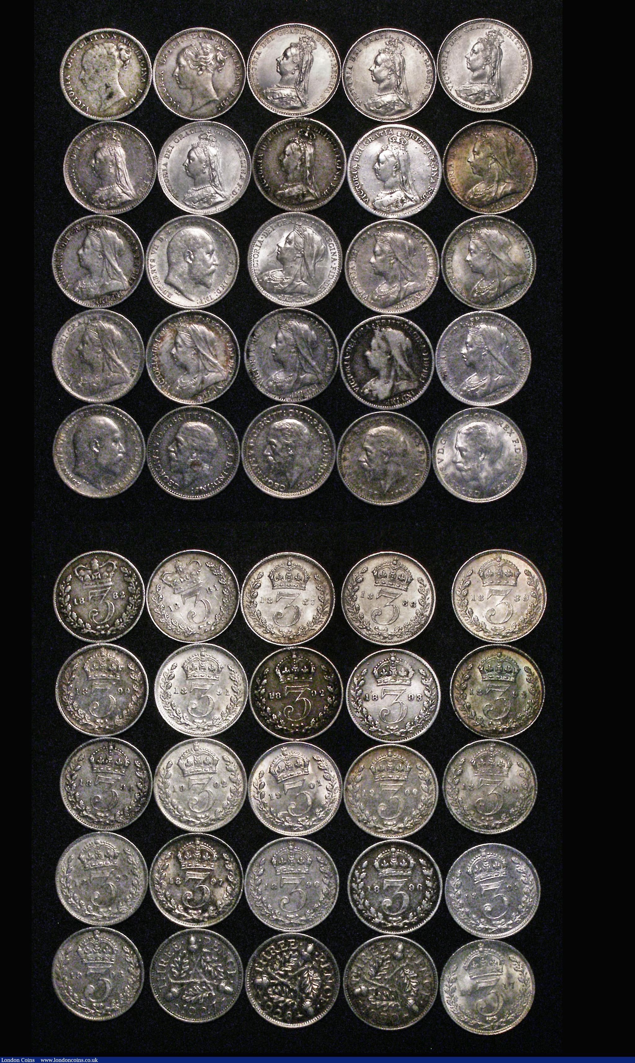 London Coins : A176 : Lot 2430 : Silver Threepences (137) 1834, 1835, 1836, 1837, 1838, 1840, 1843, 1845, 1850, 1854, 1856, 1857, 185...