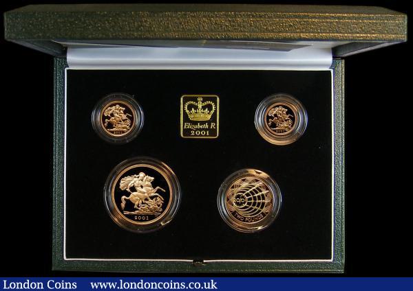 London Coins : A176 : Lot 333 : Five Pounds, Two Pounds, Sovereign and Half Sovereign - The United Kingdom 2001 Gold Proof four-coin...