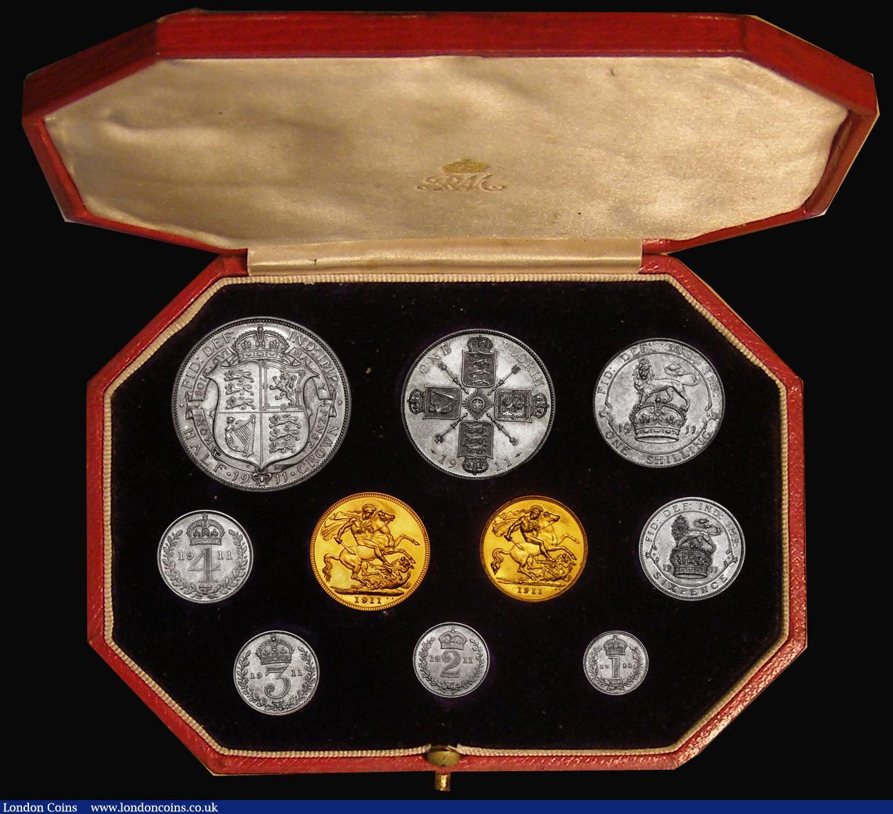 London Coins : A176 : Lot 391 : Proof Set 1911 Short Set (10 coins) Sovereign, Half Sovereign, Halfcrown, Florin, Shilling, Sixpence...