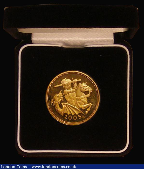 London Coins : A176 : Lot 484 : Sovereign 2005 S.SC6 Proof nFDC lightly toned, in the Royal Mint box of issue with certificate