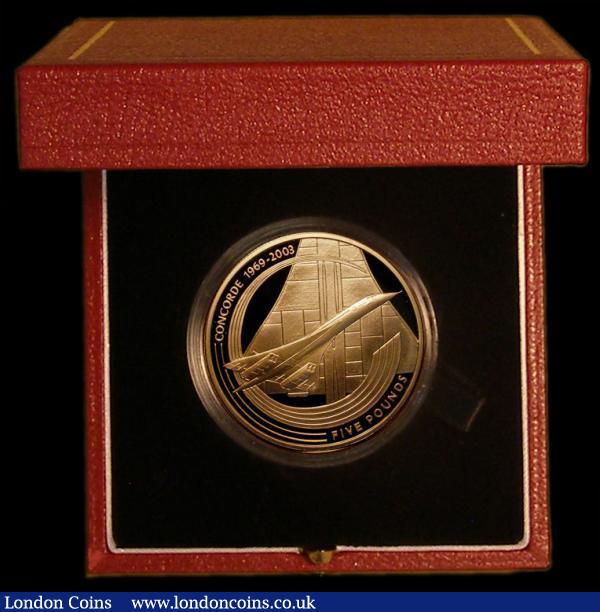 London Coins : A176 : Lot 598 : Alderney Five Pounds 2003 Final Flight of Concorde Gold Proof KM#35b FDC in the Royal Mint box of is...