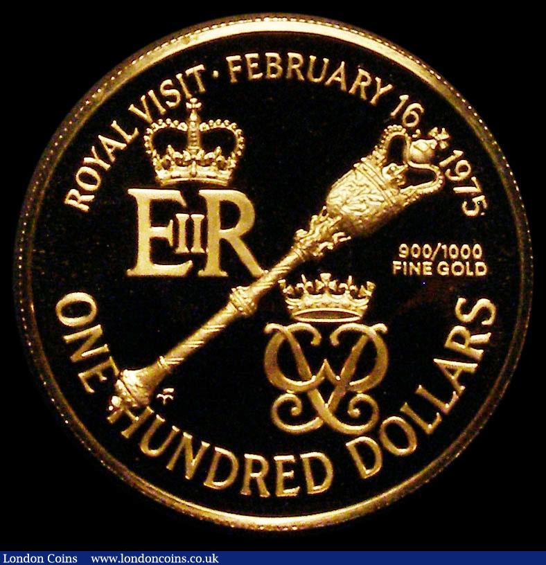 London Coins : A176 : Lot 614 : Bermuda $100 Gold 1975 Royal Visit KM#24 FDC in the Royal Mint box of issue with certificate