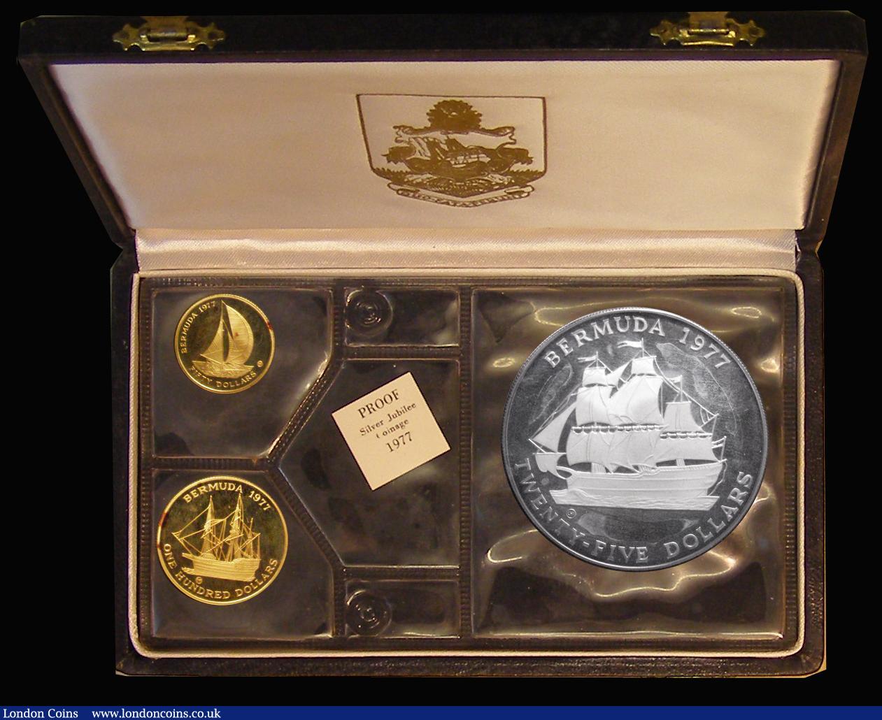 London Coins : A176 : Lot 617 : Bermuda Proof Set 1977 Queen Elizabeth II Silver Jubilee a 3-coin set comprising $100 Gold 1977 Deli...