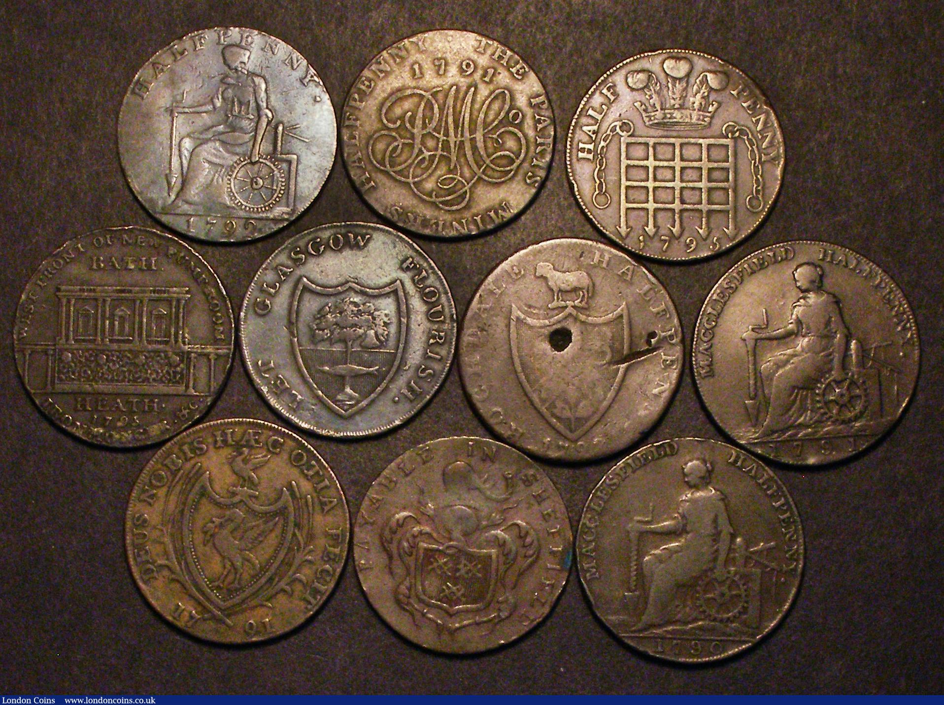 London Coins : A176 : Lot 712 : Halfpennies 18th Century (10) Lancashire - Rochdale 1792 DH143 VG/Near Fine, Cheshire - Macclesfield...