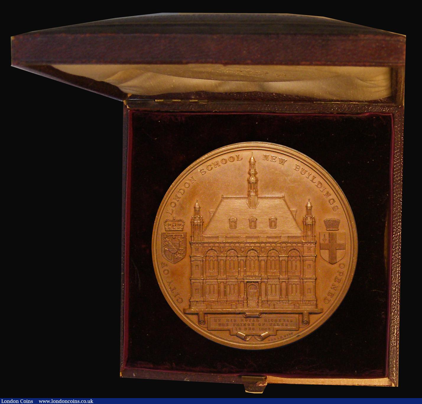 London Coins : A176 : Lot 735 : City of London School, New Buildings 1882, 77mm diameter in bronze by J.S and A.B.Wyon, Eimer 1690, ...