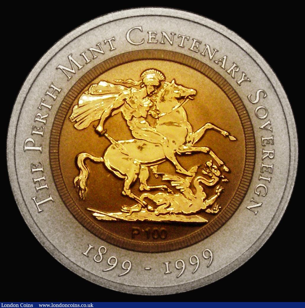 London Coins : A176 : Lot 839 : Australia $100 'The Perth Mint Centenary Sovereign'  1999 a 22 ct. gold sovereign centrepi...