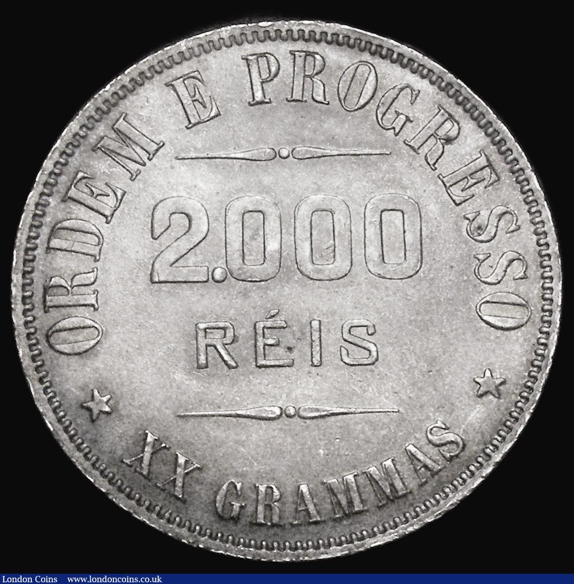 London Coins : A176 : Lot 855 : Brazil 2000 Reis 1907 KM#508 Lustrous UNC with minor cabinet friction and a hint of golden toning