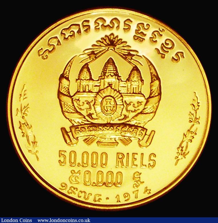 London Coins : A176 : Lot 863 : Cambodia 50,000 Riels 1974 Gold KM#64 BU with full lustre