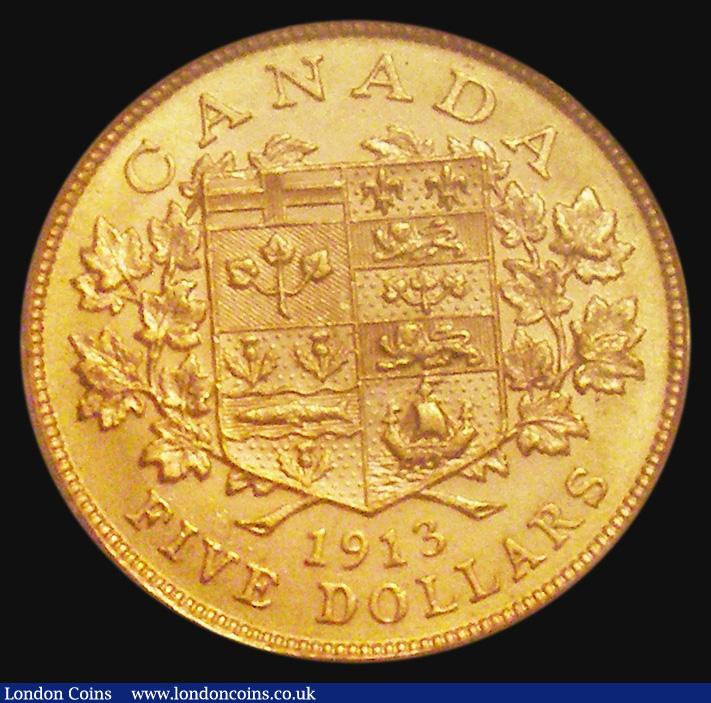 London Coins : A176 : Lot 866 : Canada Five Dollars Gold 1913 KM#26 in a PCGS holder and graded MS63