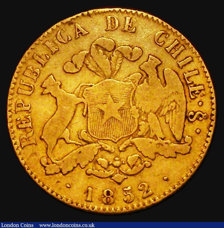 London Coins : A176 : Lot 871 : Chile Five Pesos Gold 1852 KM#122 VG or slightly better, a short 3-year series and seldom offered