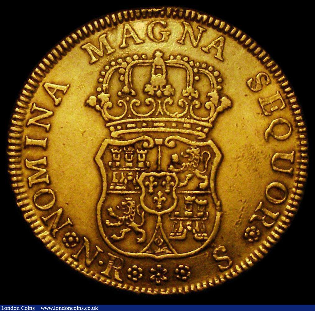 London Coins : A176 : Lot 878 : Colombia 4 Escudos 1757NR S KM#31.1 Assayer Sebastian de Rivera, NGC XF details CLEANED