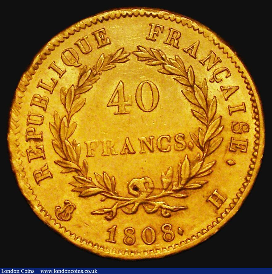 London Coins : A176 : Lot 898 : France 40 Francs Gold 1808H La Rochelle Mint KM#688.2 EF or near so with a gentle edge bruise, Rare ...