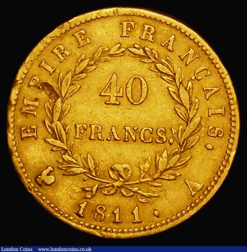 London Coins : A176 : Lot 899 : France 40 Francs Gold 1811A KM#696.1 Good Fine with a heavier contact mark on the reverse