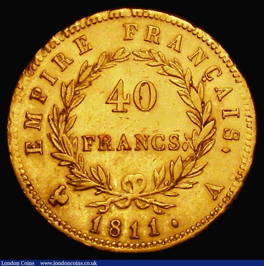 London Coins : A176 : Lot 901 : France 40 Francs Gold 1811A KM#696.1 VF the obverse with a small flan flaw