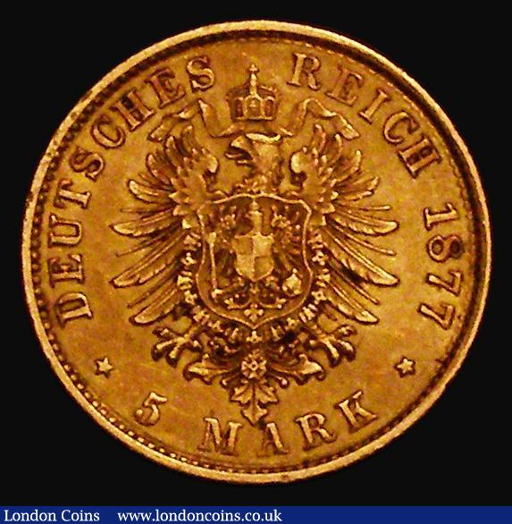 London Coins : A176 : Lot 912 : German States - Hamburg Five Marks Gold 1877J KM#605 NVF/VF a scarce one-year type