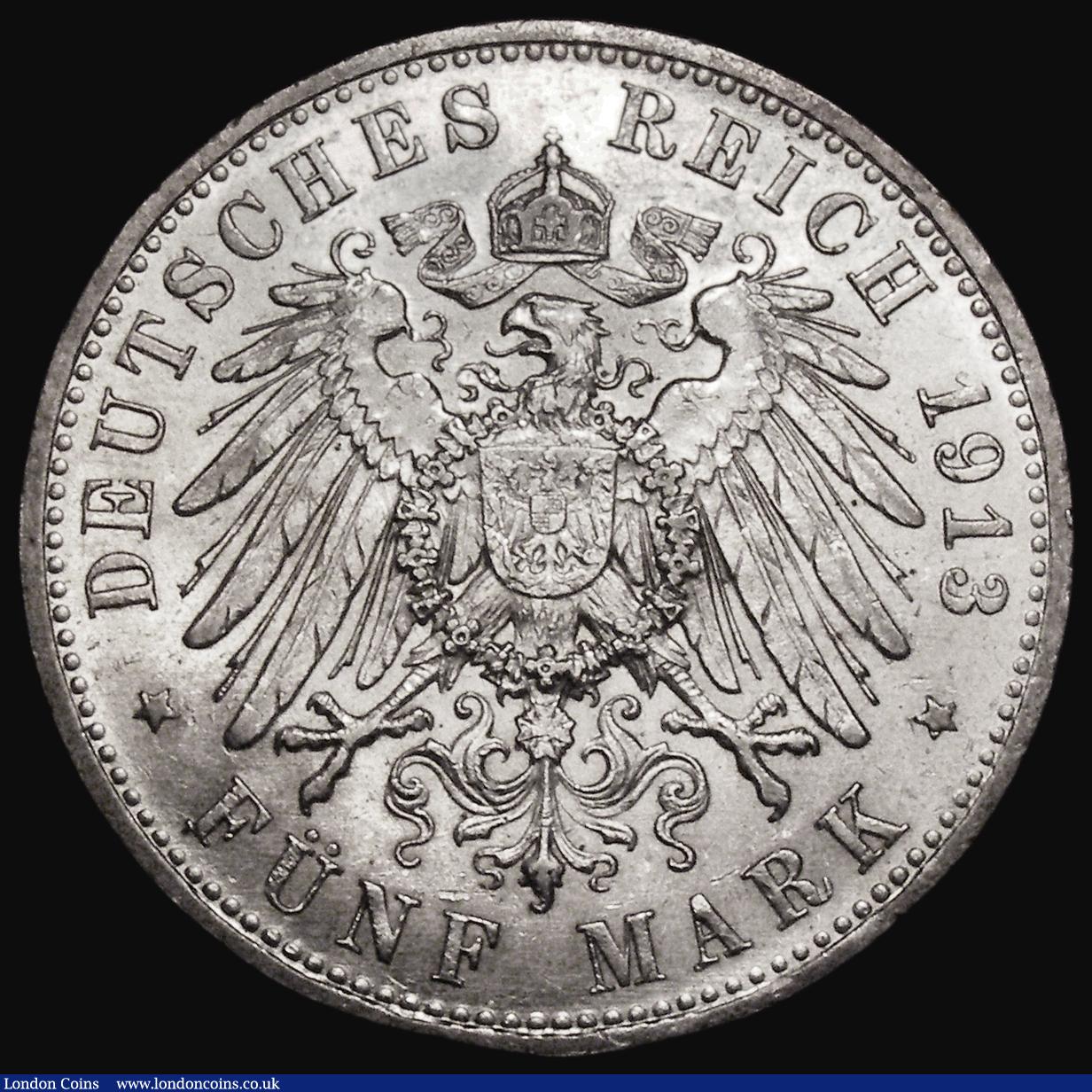 London Coins : A176 : Lot 916 : German States - Prussia Five Marks 1913A Wilhelm II KM#536 GEF/AU and lustrous