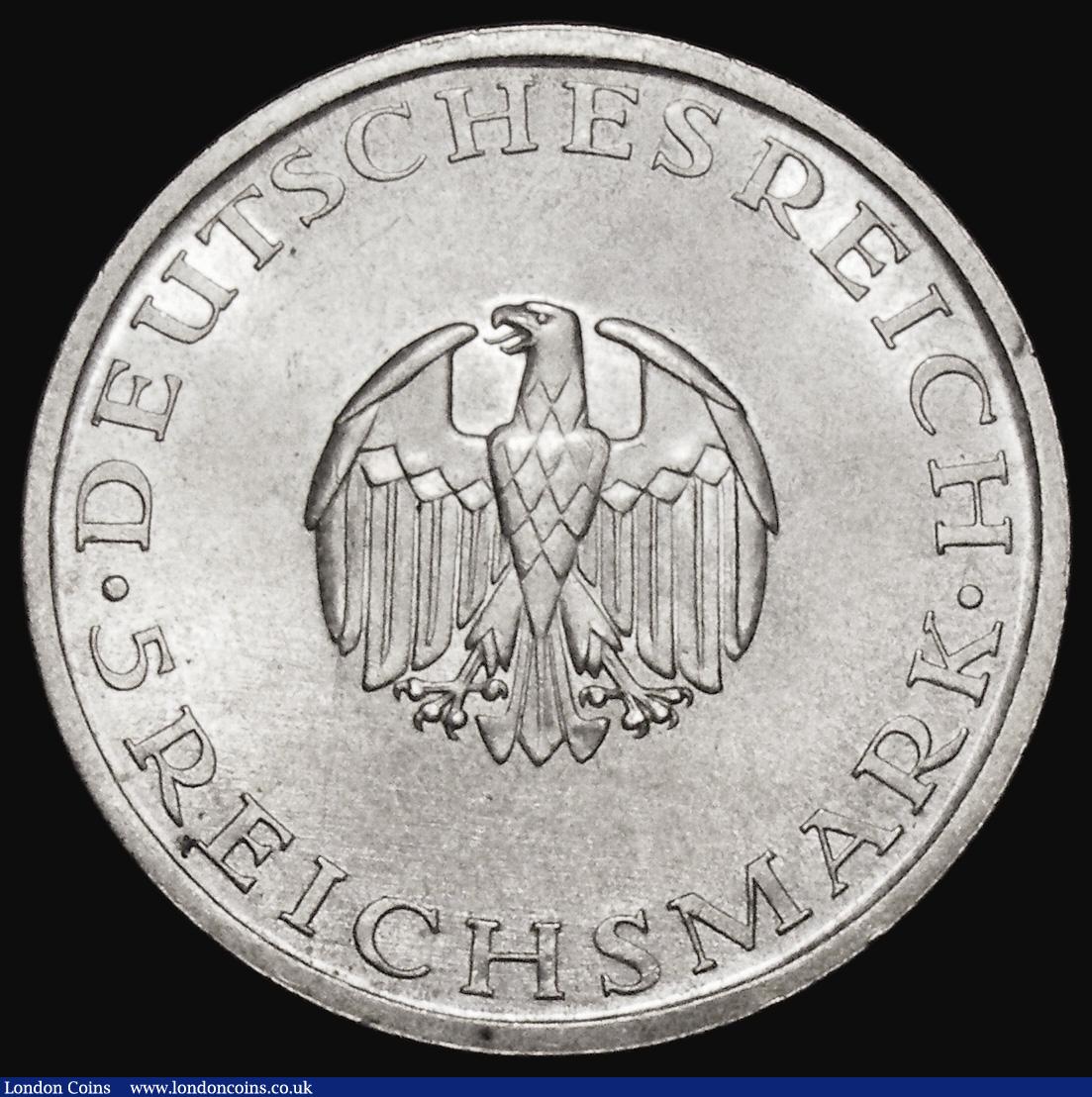 London Coins : A176 : Lot 920 : Germany - Weimar Republic Five Reichsmarks 1929F 200th Anniversary of the Birth of Gotthold Lessing ...
