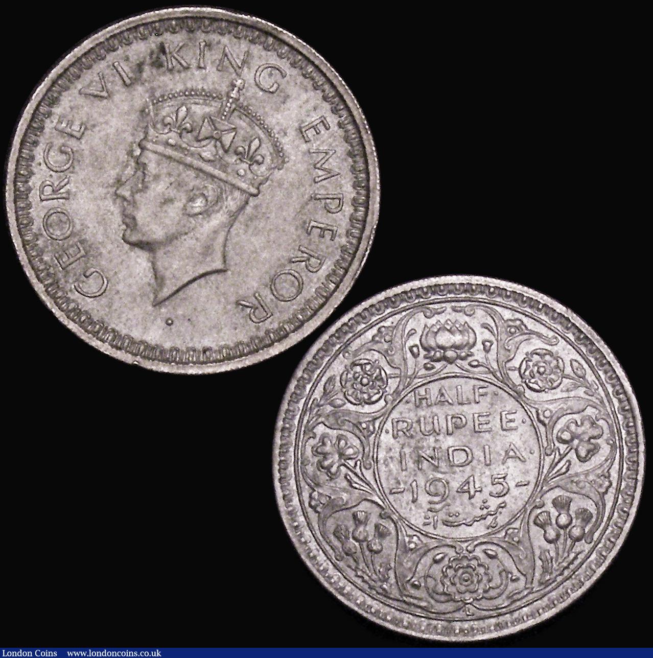 London Coins : A176 : Lot 930 : India (2) Quarter Rupee 1945 Bombay, Large 5 in date KM#547 EF toned the reverse with two small spot...