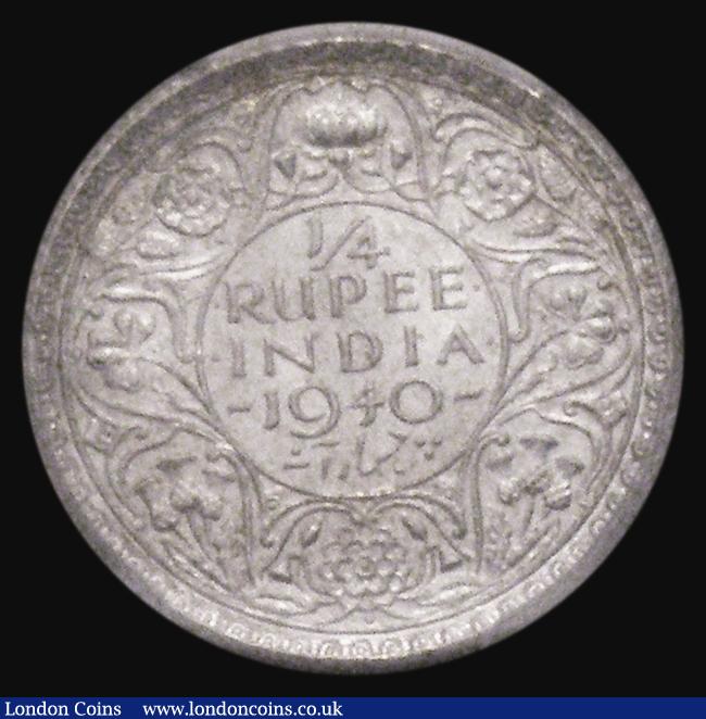 London Coins : A176 : Lot 940 : India Quarter Rupee 1940 Bombay Mint, Mule with 1939 obverse type (Long Trefoils), paired with new r...