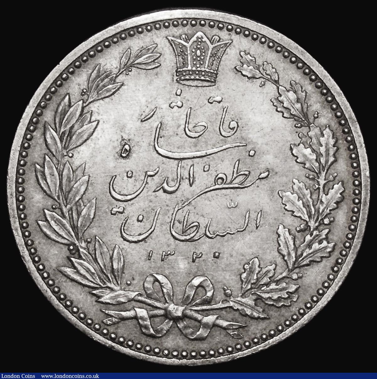 London Coins : A176 : Lot 947 : Iran 5000 Dinars AH1320 (1902) KM#976 EF with a hint of golden tone