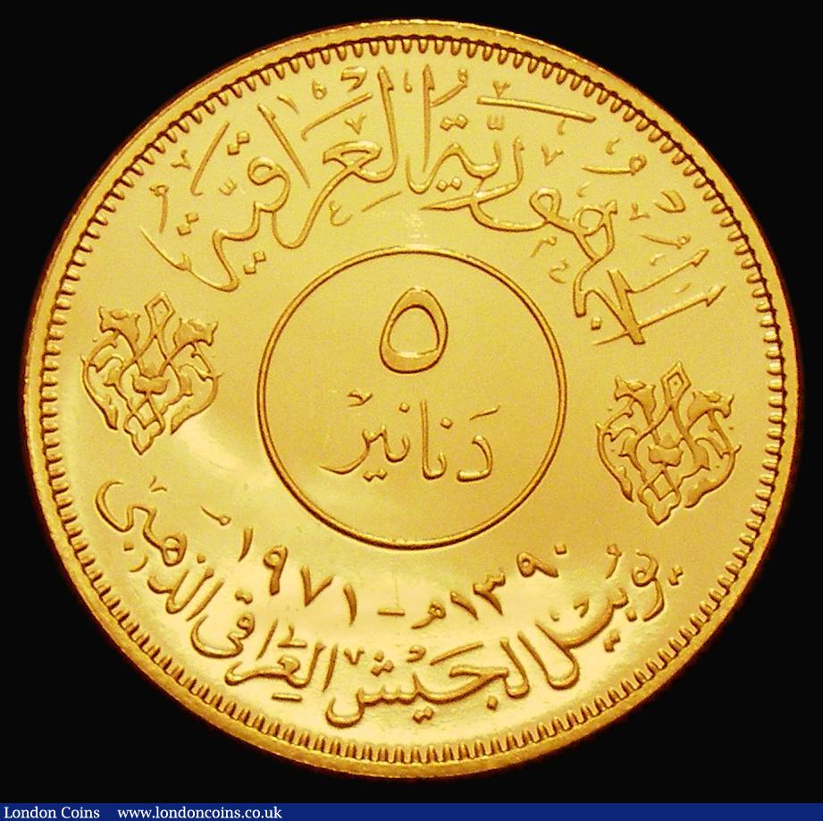London Coins : A176 : Lot 953 : Iraq Five Dinars Gold 1971 50th Anniversary of the Iraqi Army KM#134 Gold Proof UNC with some contac...