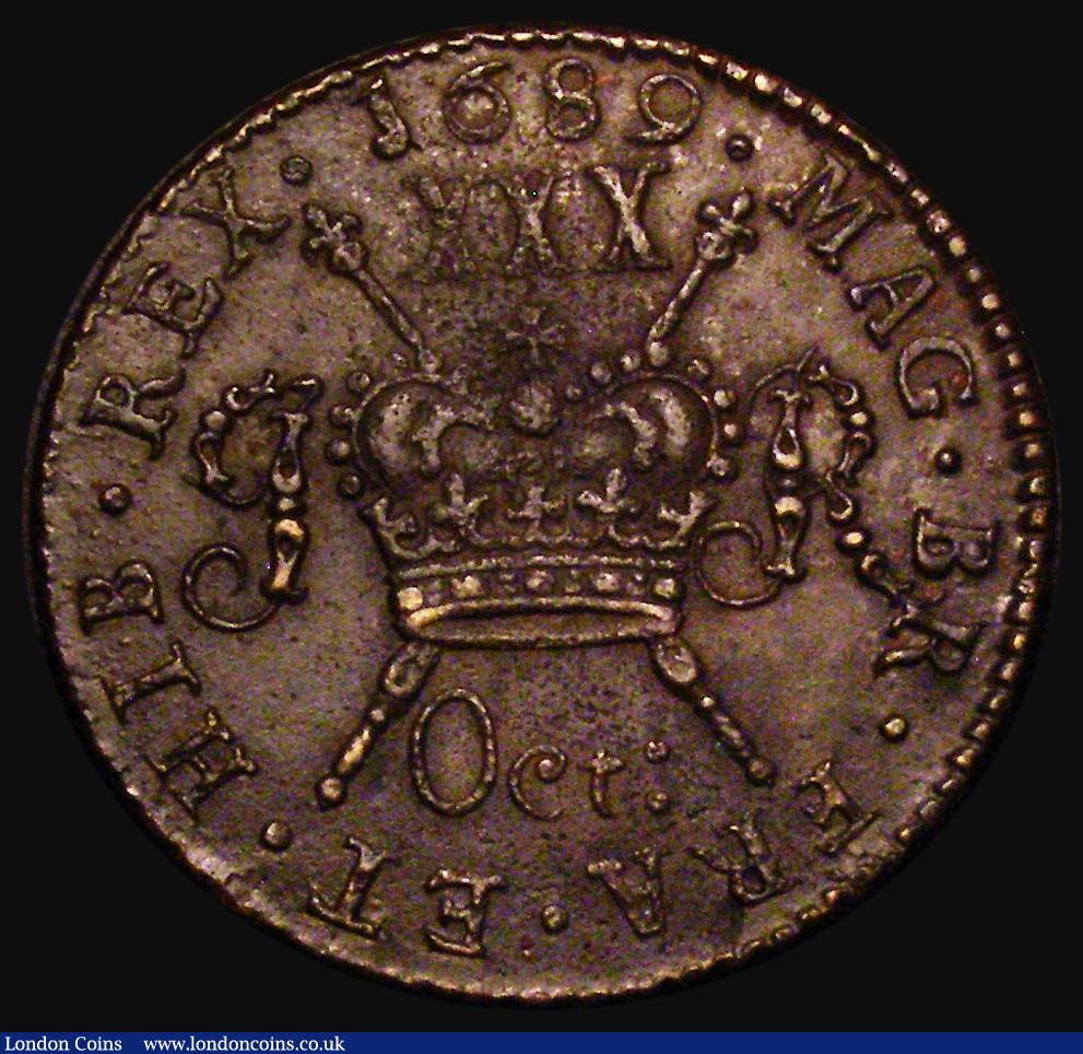 London Coins : A176 : Lot 956 : Ireland Halfcrown Gunmoney 1689 Oct: S.6579E, Timmins TB30E-1E, EF a little porous, a well-struck pi...