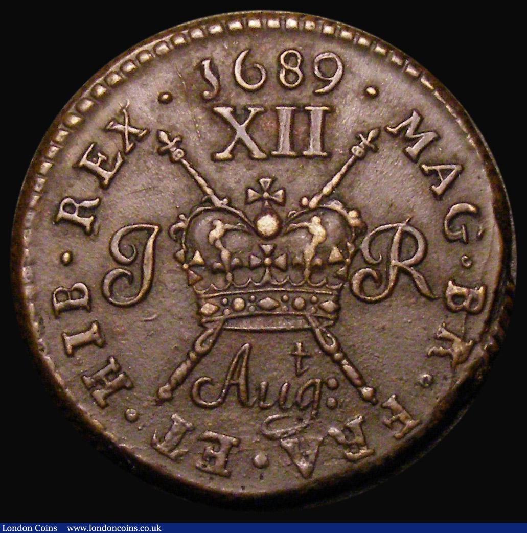 London Coins : A176 : Lot 960 : Ireland Shilling Gunmoney 1689 Augt: S.6581C, Timmins TB12C-1G, LCGS Variety 10 EF in an LCGS holder...
