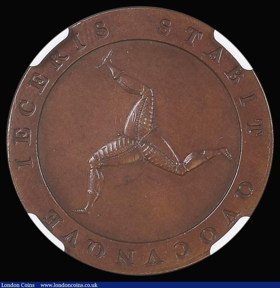 London Coins : A176 : Lot 969 : Isle of Man Halfpenny 1813 Bronzed Proof S.7416f a restrike , in an NGC holder and graded PF64 BN, P...