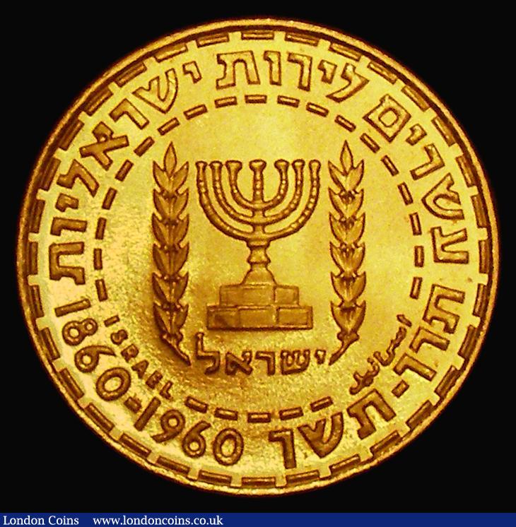 London Coins : A176 : Lot 974 : Israel 20 Lirot Gold 1960 100th Anniversary of the Birth of Theodore Herzl / Israel's 12th Anni...