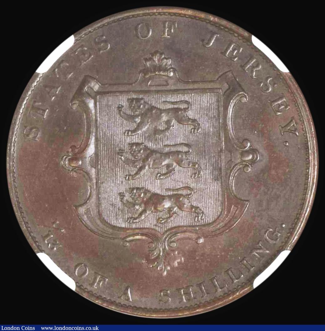 London Coins : A176 : Lot 985 : Jersey 1/13th Shilling 1841 S.7001 in an NGC holder and graded MS64 BN