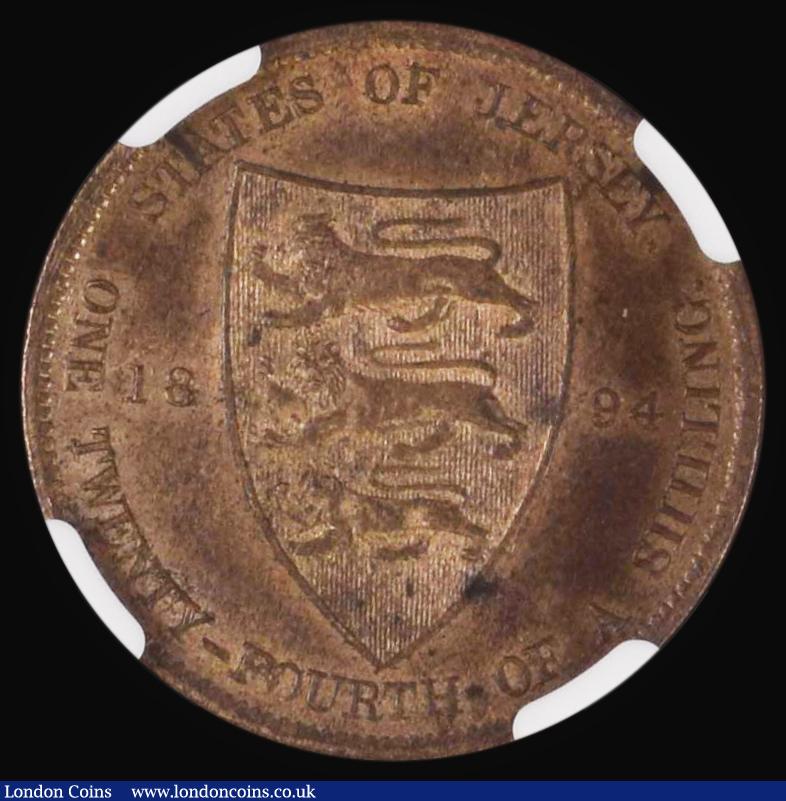 London Coins : A176 : Lot 986 : Jersey 1/24th Shilling 1894 S.7007 in an NGC holder and graded MS63 RB