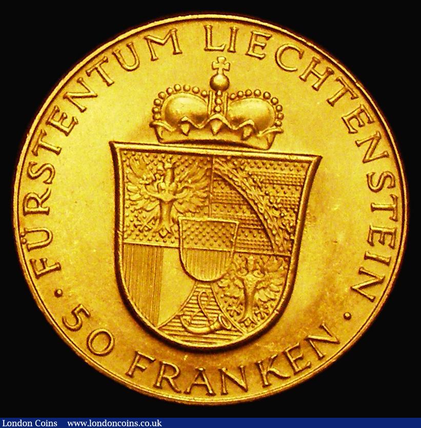 London Coins : A176 : Lot 990 : Liechtenstein 50 Franken Gold 1956 Franz Josef II and Princess Gina Y#16 UNC or near so and lustrous...