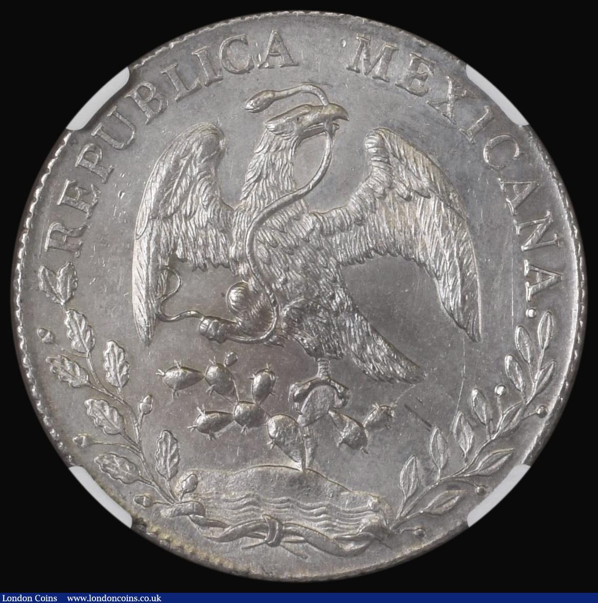 London Coins : A176 : Lot 998 : Mexico Eight Reales 1889 Zacatecas Mint, Zs FZ KM#409.3 in an NGC holder AU Details - Cleaned