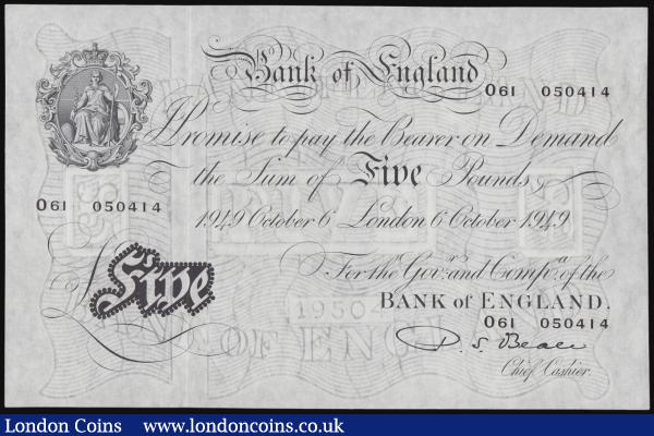 Five Pounds Beale B270 October 6th 1949, O61 050414 AU : English Banknotes : Auction 176 : Lot 105