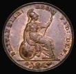 London Coins : A176 : Lot 1273 : Farthing 1851 Peck 1572 AU/GEF and lustrous, the reverse with a light handling mark, a scarce date a...