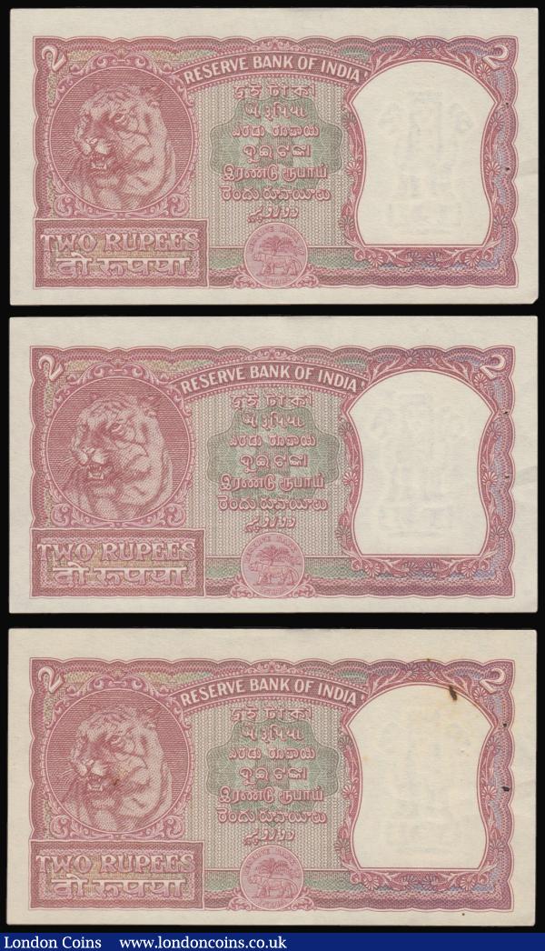 India, Reserve Bank of India 2 Rupees signed Ramu Rau 1951 (3) consecutive numbers H/84 167578, 579 and 580 AU-Unc : World Banknotes : Auction 176 : Lot 179