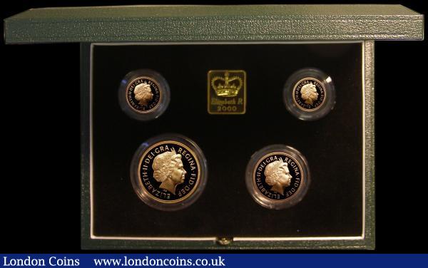 Five Pounds, Two Pounds, Sovereign and Half Sovereign - The United Kingdom 2000 Gold Proof Set, the four-coin set comprising  S.PGS32, the Five Pounds and Two Pounds FDC, the Sovereign and Half Sovereign nFDC with light toning, in the Royal Mint box of issue with certificate : English Cased : Auction 176 : Lot 332