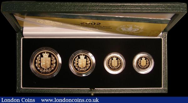 Five Pounds, Two Pounds, Sovereign and Half Sovereign - The United Kingdom 2002 Gold Proof four-coin Sovereign collection S.PGS36 FDC in the Royal Mint box of issue with certificate : English Cased : Auction 176 : Lot 334