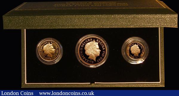 Gold Two Pounds, Sovereign and Half Sovereign - The 2006 United Kingdom Gold Proof Sovereign three-coin collection S.PGS45, nFDC in the Royal Mint box of issue with certificate, only 540 sets issued : English Cased : Auction 176 : Lot 342