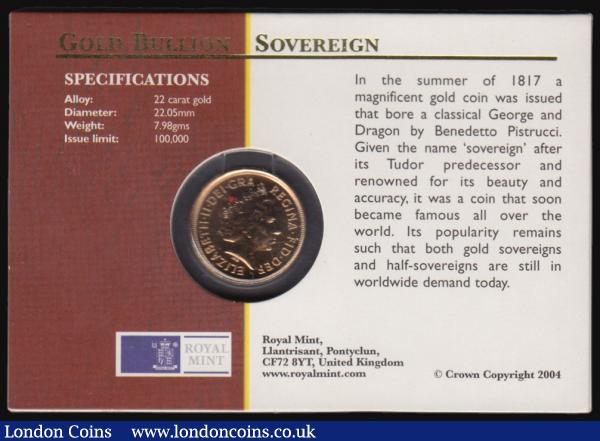 Sovereign 2004 S.SC4 UNC on the Royal Mint card of issue  : English Cased : Auction 176 : Lot 481