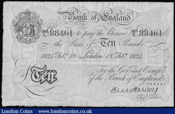 Ten Pounds White Harvey. B209B. London 18th Feb 1924 063/L 88461 GVF : English Banknotes : Auction 176 : Lot 70