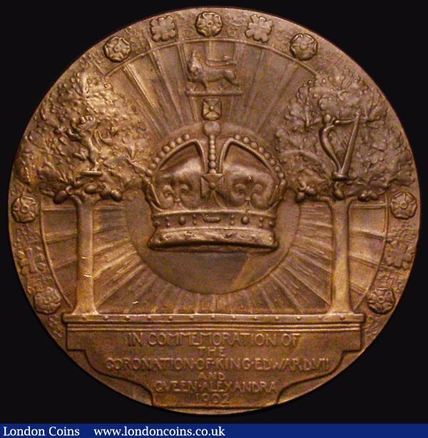 Coronation of Edward VII 1902 52mm diameter in bronze by G.Frampton Eimer 1872 Obverse Busts left conjoined and draped, EDWRDVS.VII.REX.ET.IMP.ET ALEXANDRA REG. Reverse Imperial Crown upon radiate circle, lion above, flanked by two trees decorated by the Scottish lion, left and the Irish harp, right Exergue: TO COMMEMORATE THE CORONATION OF KING. EDWARD. VI AND QVEEN. ALEXANDRA 1902, 54.35 grammes, A/UNC with a small edge nick : Medals : Auction 176 : Lot 737