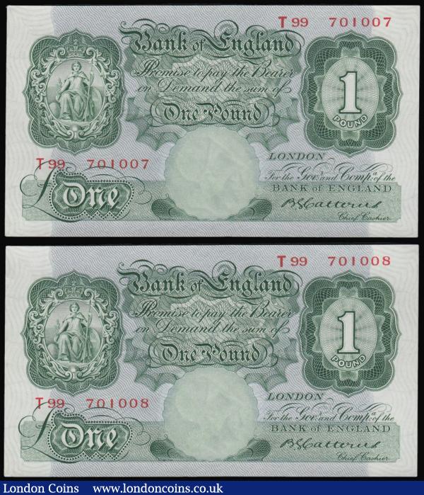 One Pounds Catterns 1930 B225 (2) consecutive numbers T99 701007 and 701008 Unc : English Banknotes : Auction 176 : Lot 80
