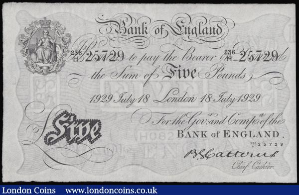 Five Pounds Catterns white B228 London July 18th 1929 236/H 25729 EF : English Banknotes : Auction 176 : Lot 82