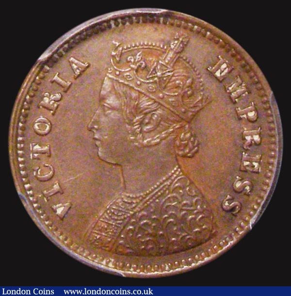 Mint Error - Mis-Strike India Half Pice 1901 Calcutta SW-6.606, KM#484 a prominent die clash with the complete outline of the Queen's portrait showing through on the reverse, in a PCGS holder Mint Error PCGS MS62 Die Clash Reverse : Misc Items : Auction 176 : Lot 826