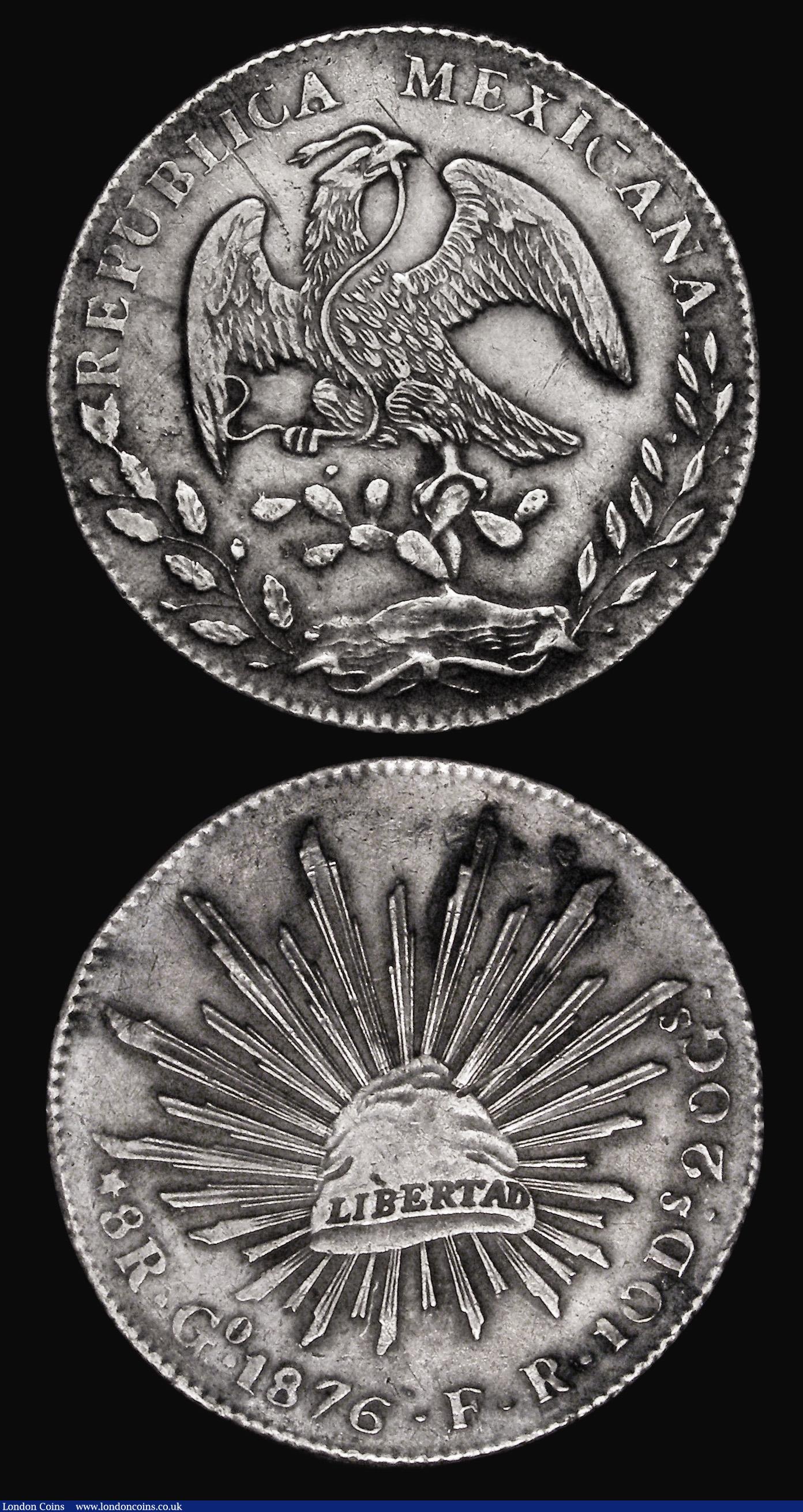 London Coins : A177 : Lot 1066 : Mexico Eight Reales (2) 1876 Go FR, Guanajuato Mint, KM#377.8 VF with some areas of darker toning, 1...