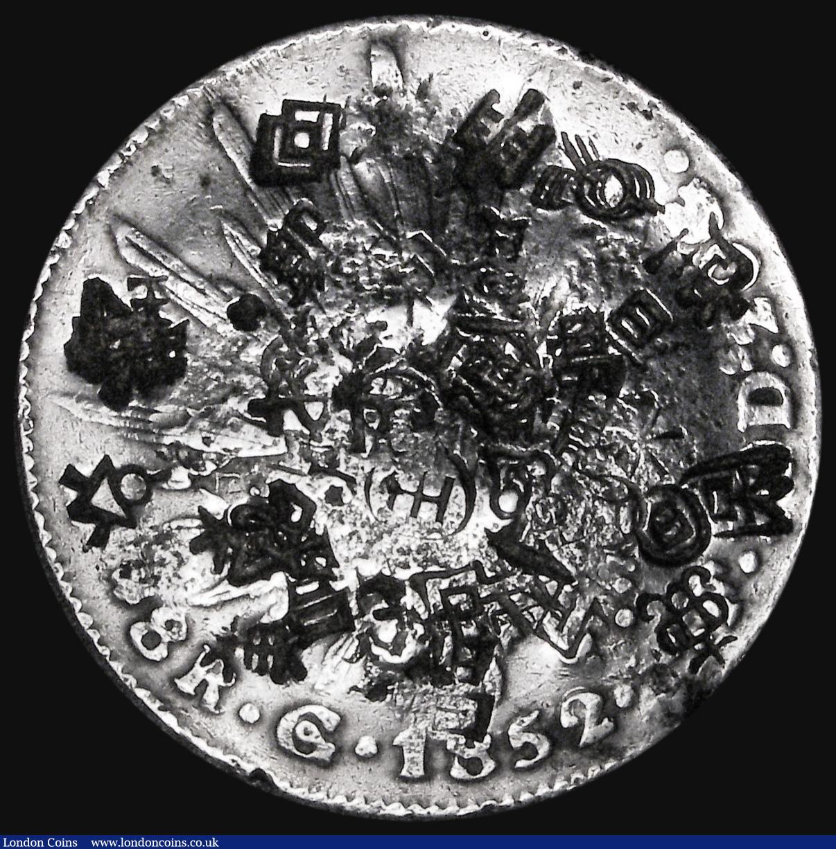 London Coins : A177 : Lot 1068 : Mexico Eight Reales 1852 Guanajuato KM#377.8 About Fine with multiple chopmarks. These covering the ...